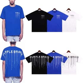 Puerple letter dripping print short-sleeved T-shirt for men and women loose  cotton-1801